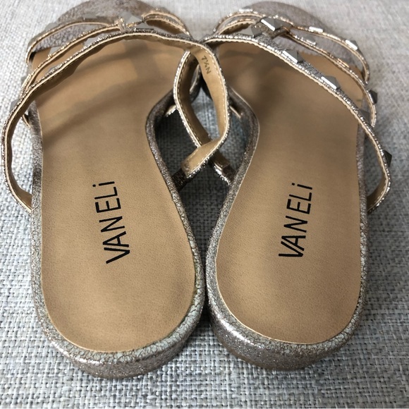 Vaneli Sandals size 7.5N slight wedge gold bejeweled - Picture 9 of 13